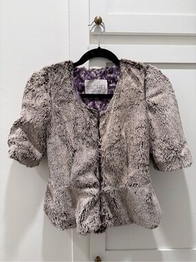 Rachel Roy Plush Faux Fur Cropped Jacket in Taupe